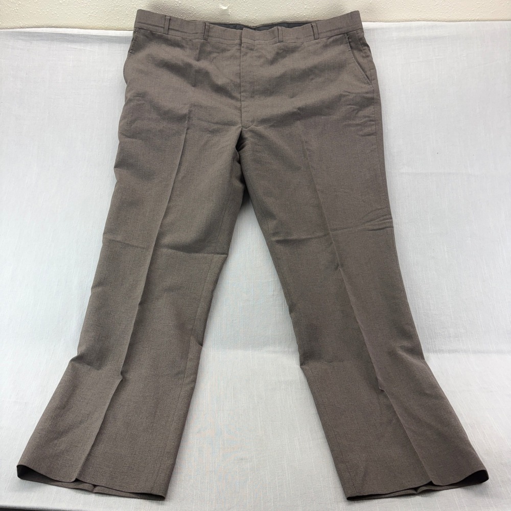 Higgins Slacks Men 46x30 Vintage Dress Pants Brown Made in USA Flat Front Slacks